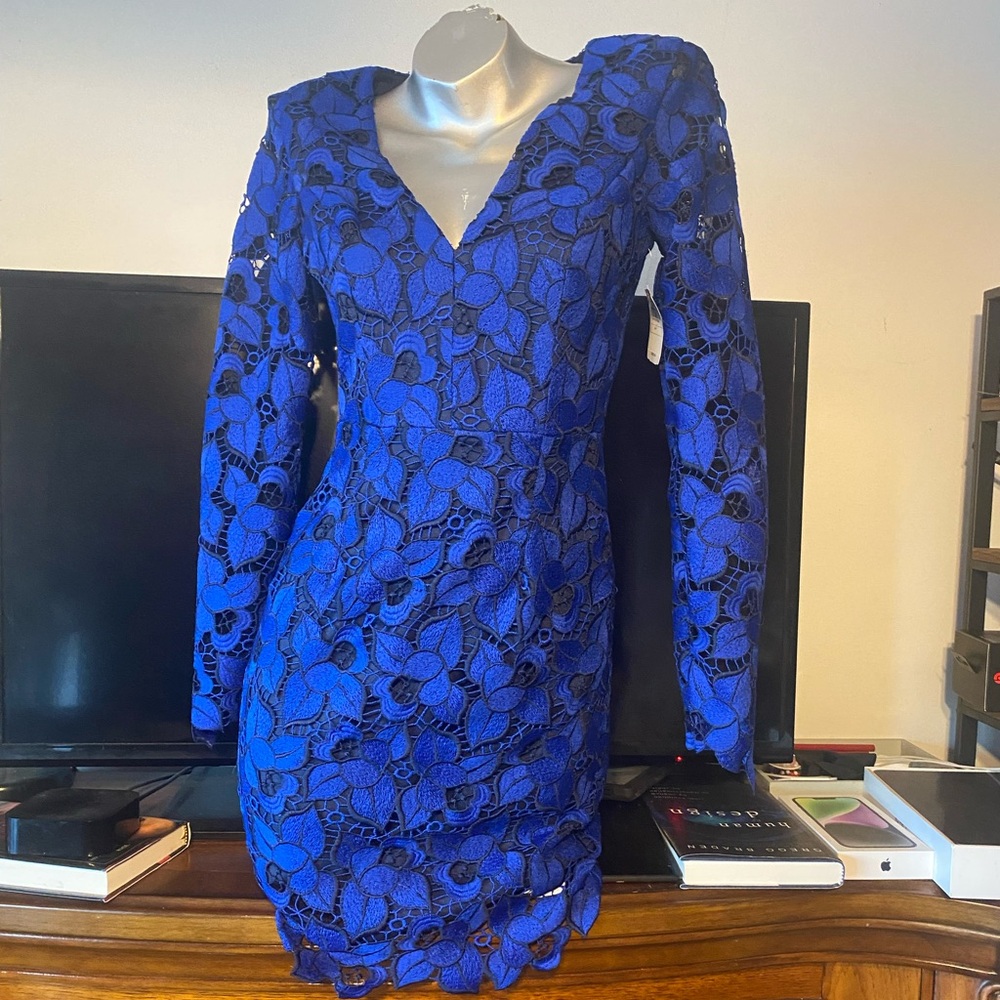 vestido Dress the Population. size xs/p. color azul rey y negro